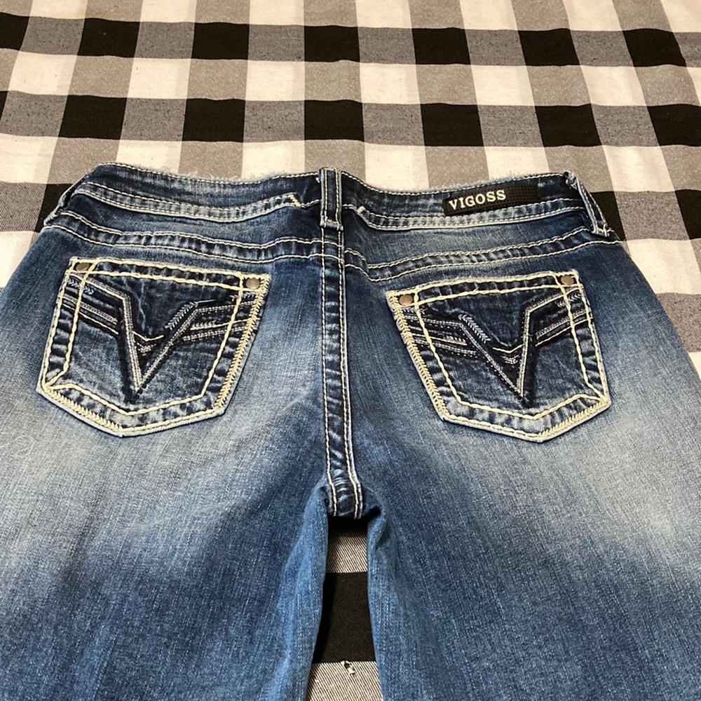 *EXC! VIGOSS CHELSEA CAPRI JEANS HERITAGE FIT Size 9/10 x 21/23 Metallic Navy